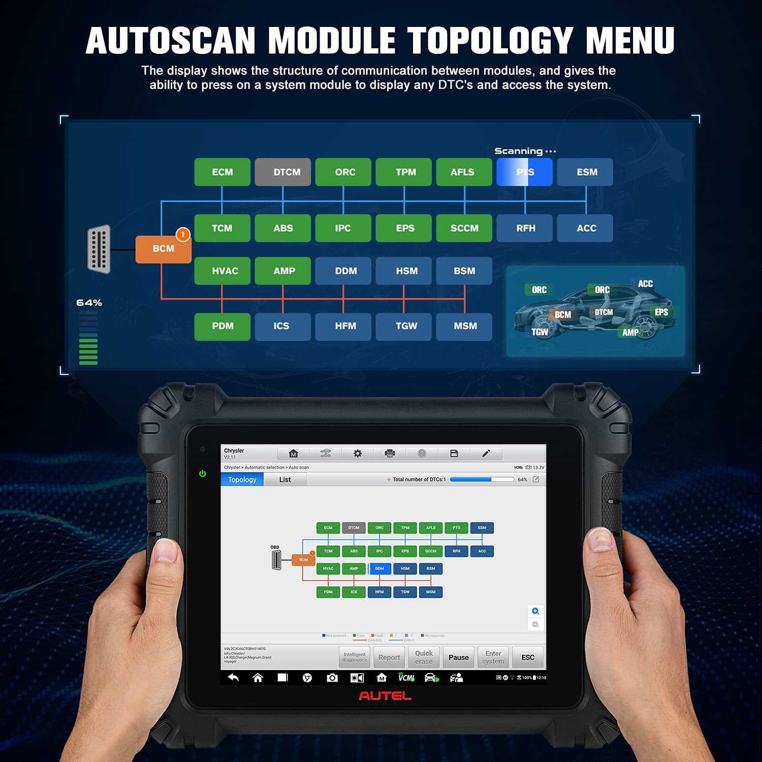 Autel USA MS919 MaxiSys Advanced Diagnostic Tablet/Scan Tool Kit w/VCMI  (Upgraded Elite)